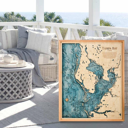 Tampa Bay Nautical 3D Wood Map Wall Art, Coastal Home Decor